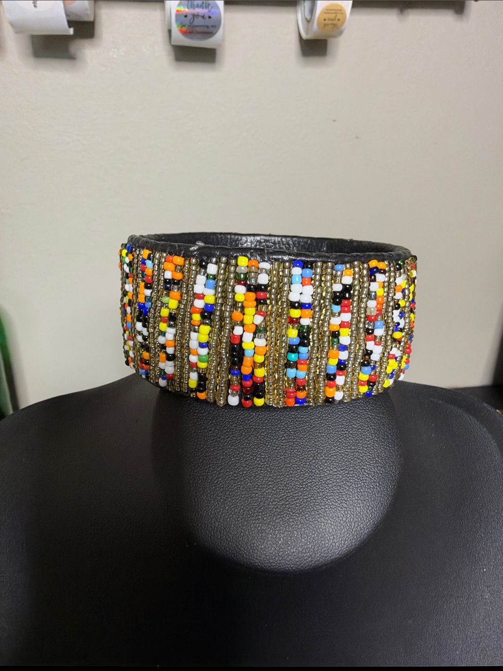 Statement Leather Glass Beaded Multicolor Statement Choker Necklace Colorful